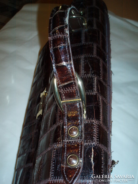 Vintage large genuine crocodile leather handbag