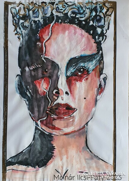 Molnár Ilcsi  "  Black Swan 3. - Ketten "  - akvarell /akril / marker festményem