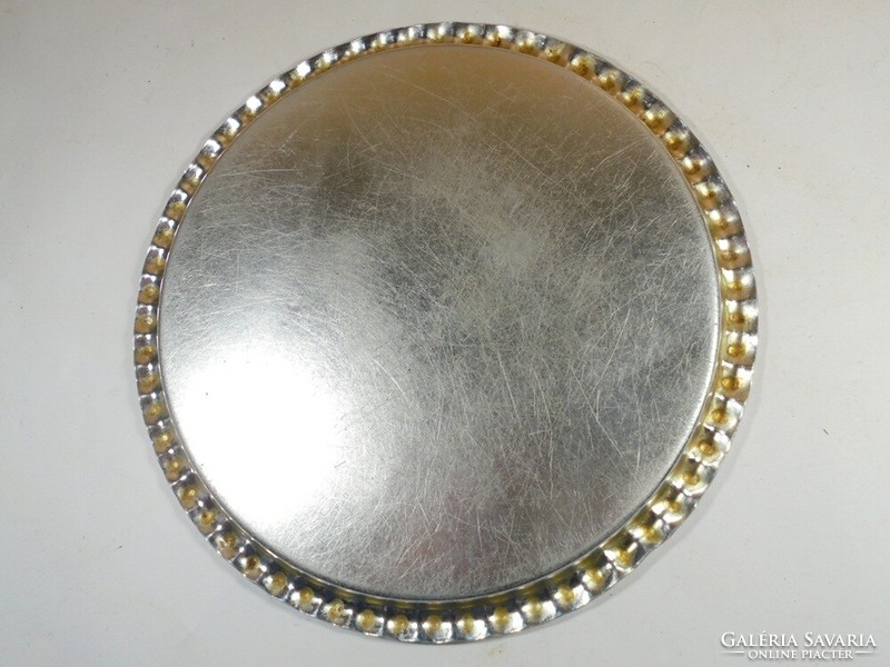 Retro old alu aluminum metal tray offering - convex edge 22.7 cm diameter - approx. From the 1980s