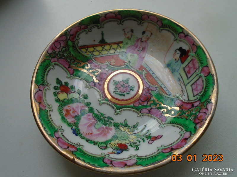 Famille rose hand-painted figure and flower pattern bowl