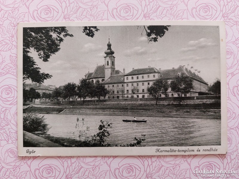 Régi képeslap Győr Karmelita templom fotó levelezőlap
