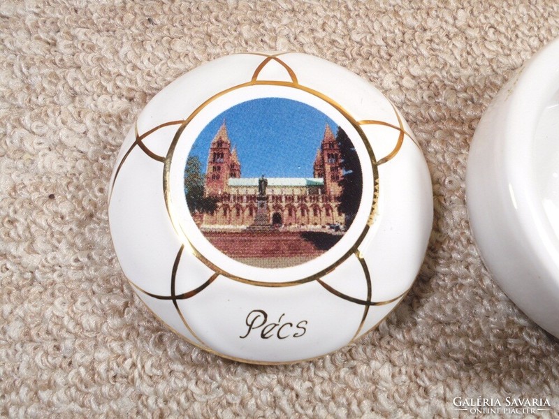 Old retro marked porcelain bonbonnier ornament-h.M. Kolor Hungary-Pécs souvenir tourist souvenir-ca. 1980