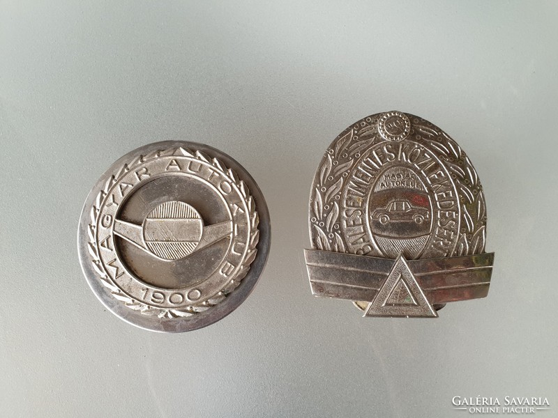 Old retro 2 pcs of Hungarian auto club and 5 years of accident-free traffic, old grille emblem plaque