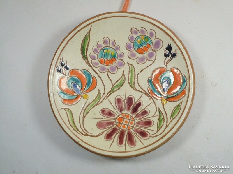 Old retro folk art folk craft ceramic wall plate wall bowl plate decorative plate - 14 cm diameter