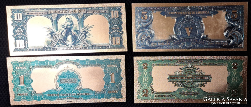 24 karátos aranyozott Amerika, dollár bankjegy sor, 4 db (indián) replika