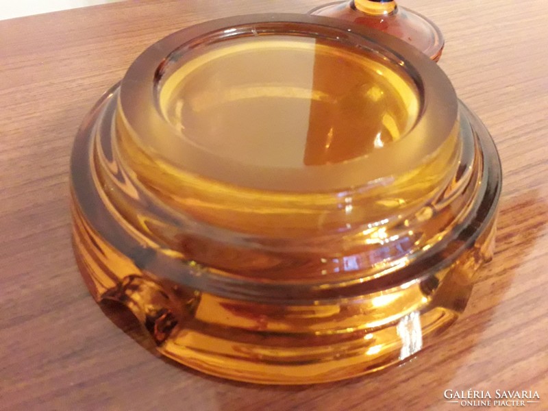 Retro üveg váza hamutál borostyánszínű 2 db