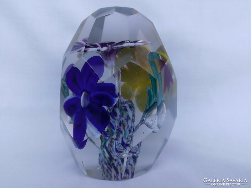 Czech glass paperweight with spring flowers from the 1950s