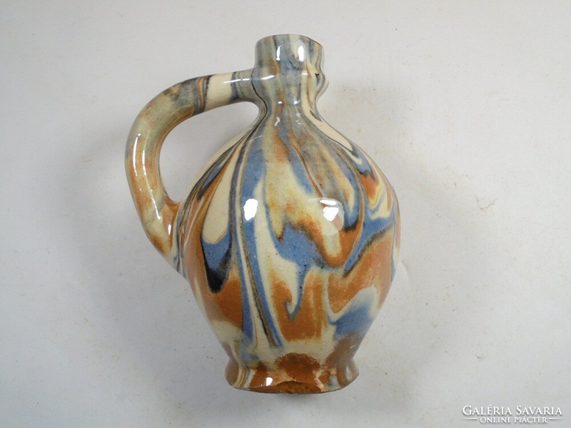 Retro old folk folk art painted colored ceramic jug with handle height: 12.6 cm