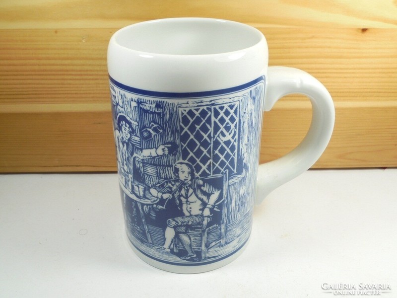 Old retro lowland porcelain beer mug, painted pub scene, approx. From the 1970s