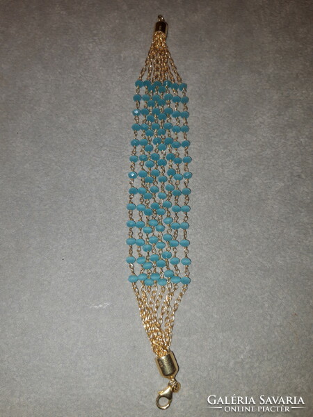Aranyozott ezüst karkötő kék fazettált gyöngyökkel - 20 cm