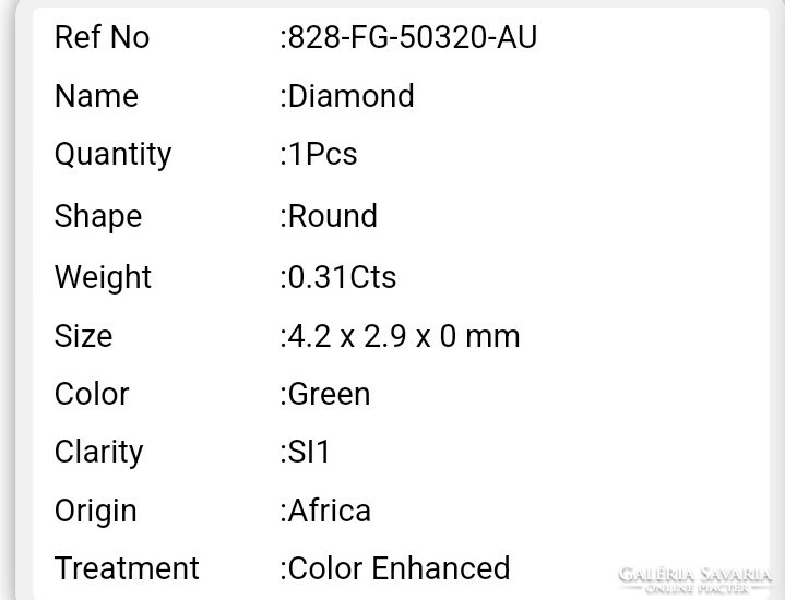 Valódi bevizsgált természetes zöld gyémánt 0,31ct Afrikából!