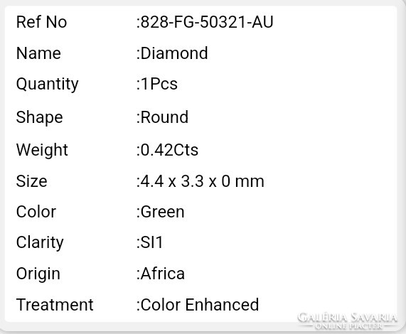 Valódi bevizsgált természetes zöld gyémánt 0,42 ct Afrikából!