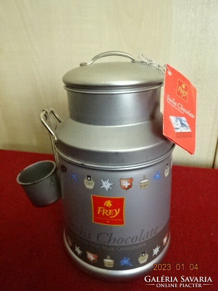 Metal teapot with measuring cup, Frey chocolate advertisement. He has! Jokai.
