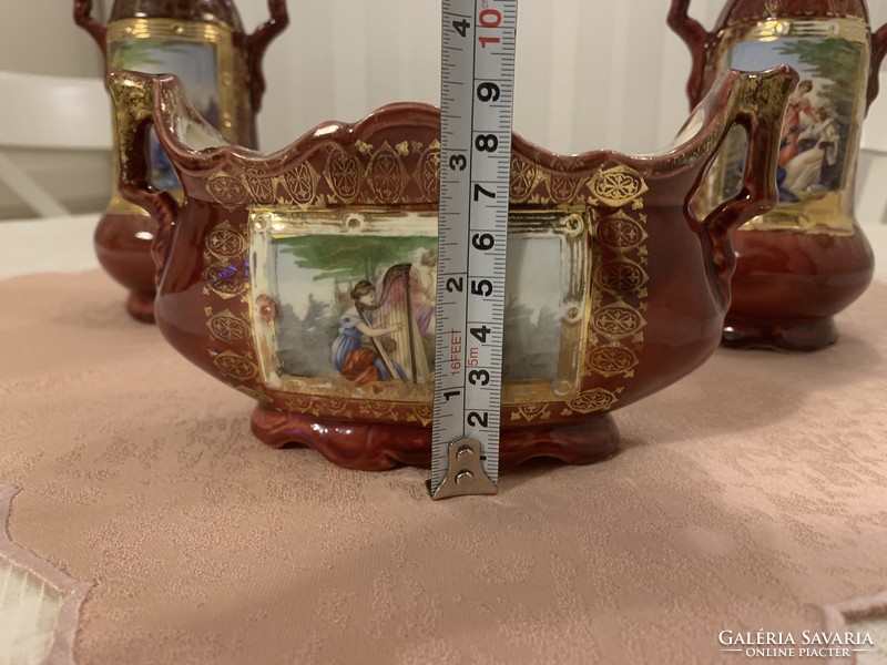 Josef strnact antique earthenware centerpiece and vase set