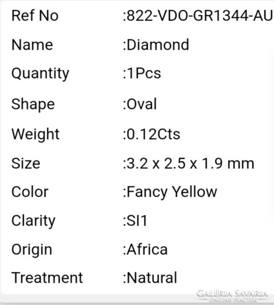Valódi bevizsgált természetes sárga gyémánt 0,12 ct Afrikából!