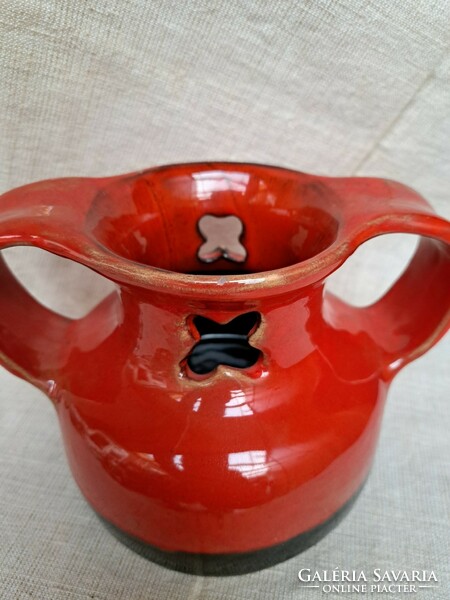 Beautiful retro red ceramic vase collectible mid-century modern home decoration