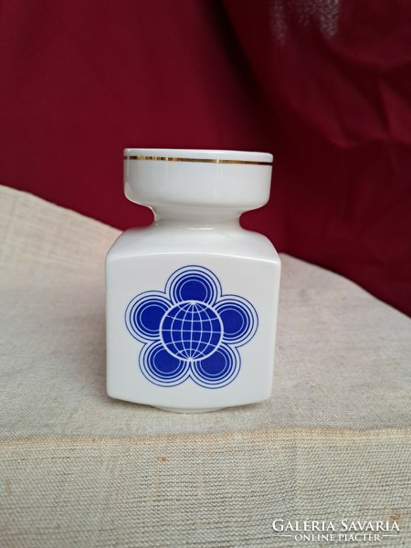 Gyönyörű retro porcelán DDR Ilmenau váza kék  Gyűjtői mid-century modern  lakásdekoráció hagyaték