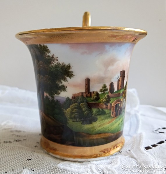 Antique miniature painted cup 9.5X8cm