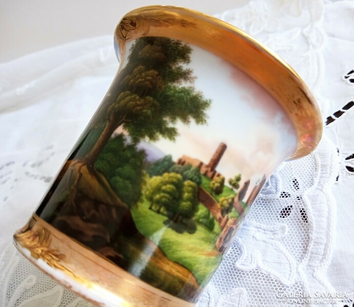 Antique miniature painted cup 9.5X8cm
