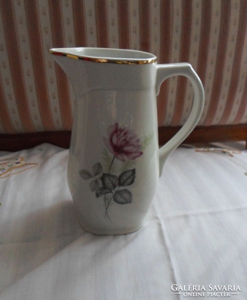 Zsolnay porcelain jug, white water jug with pink rose