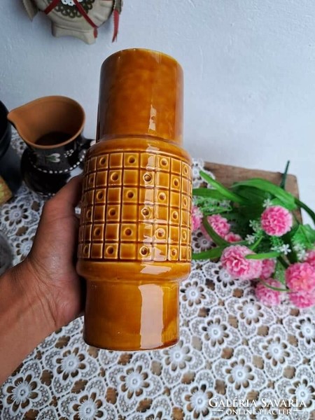 Beautiful 24.5 Cm tall granite brown vase collector's item mid-century modern home decoration heirloom