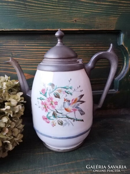 Antique enameled pewter jug