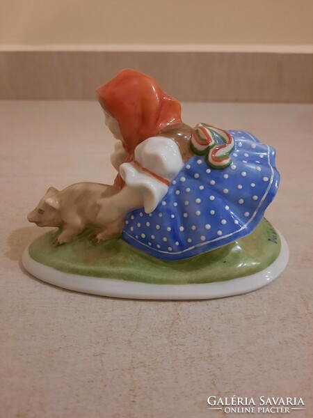 Antique Herend porcelain pig thief, pig catching girl figure