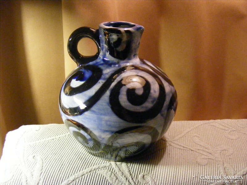 Retro industrial artist ceramic pitcher vase with handle - zsuzsa szombathy