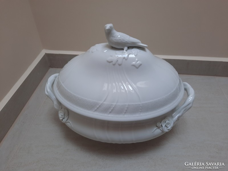 12 személyes Fehér Herendi porcelán madár fogós leveses tál