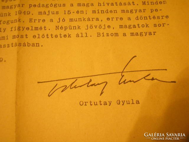 U15 Ortutay Gyula 1949-es  körlevele Vallási közoktatási Minisztérium  pecsétes 1949 május