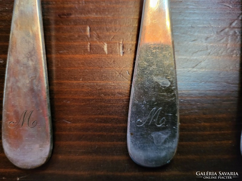 6+6 darab ezüst Dianás jelzésű evő kanál és villa, 21 cm, "M" monogram, arany ékszer csere érdekel