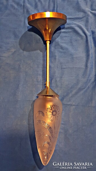 Antique, stained glass, with copper fittings, ceiling lamp, hanging lamp, chandelier.