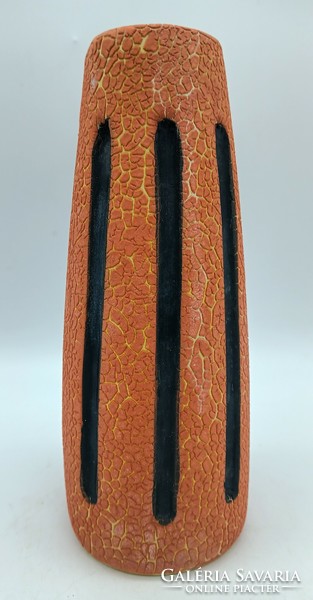 Repesztett mázas retro váza, magyar iparművészeti kerámia, 22 cm magas