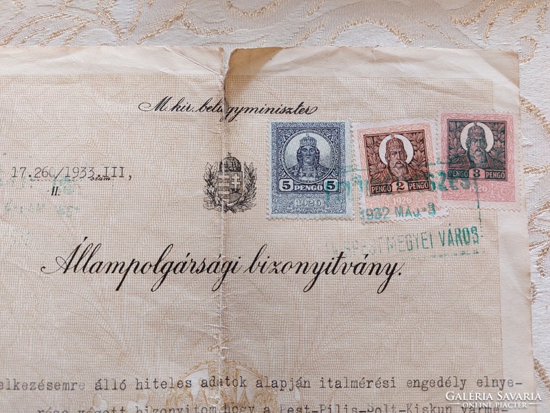 Old document 1933 citizenship certificate
