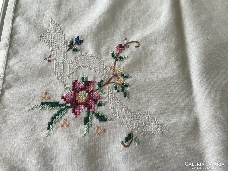 Old cross-stitch tablecloth with azure, 82 x 82 cm