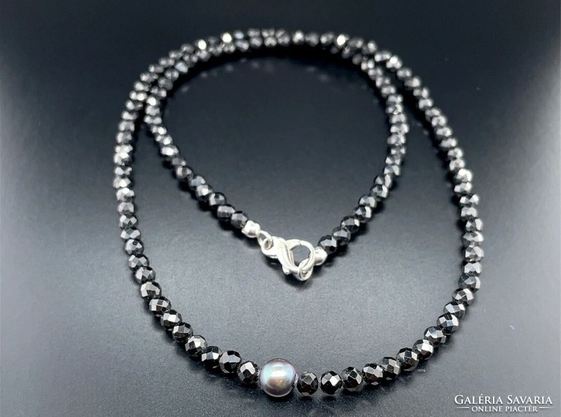 Fabulous spinel - black pearl gemstone necklaces, 925, new