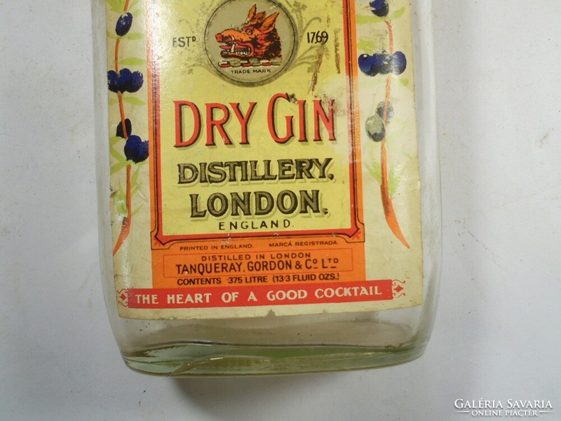 Retro régi Gordon's Dry Gin üveg palack papír címkés alkohol - kb. 1980-as évek