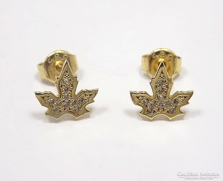 Gold leaf earrings with stones (zal-au77441)