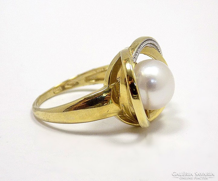 Sárga-fehér arany gyöngyös gyűrű (ZAL-Au60743)