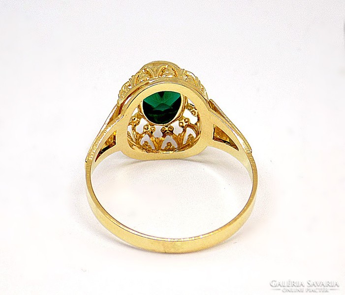 Gold ring with green stone basket (zal-au105809)