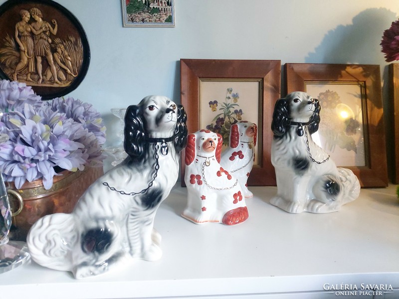 Very rare, huge English ceramic Staffordshire black and white dog pair 30 cm high