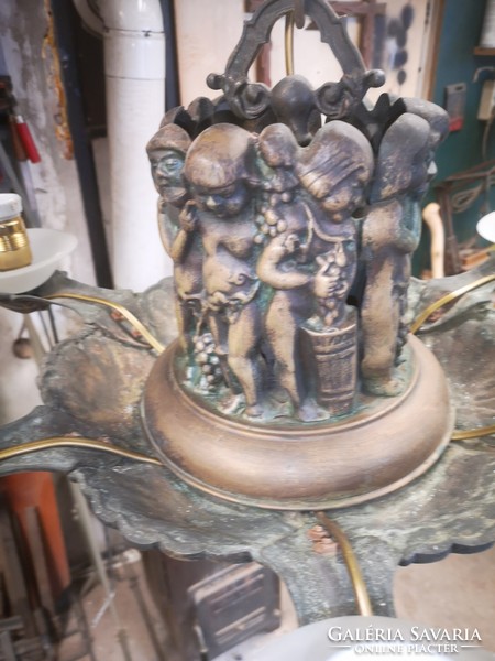 Art Deco nehéz bronz csillár körben szobor díszítéssel 12kg!!!