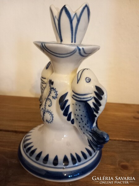 Old Russian gzhel porcelain. Candlestick