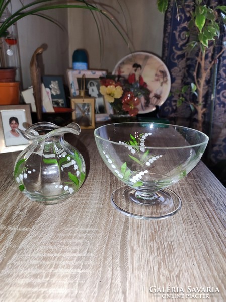 Glass small vase and a glass hand painted