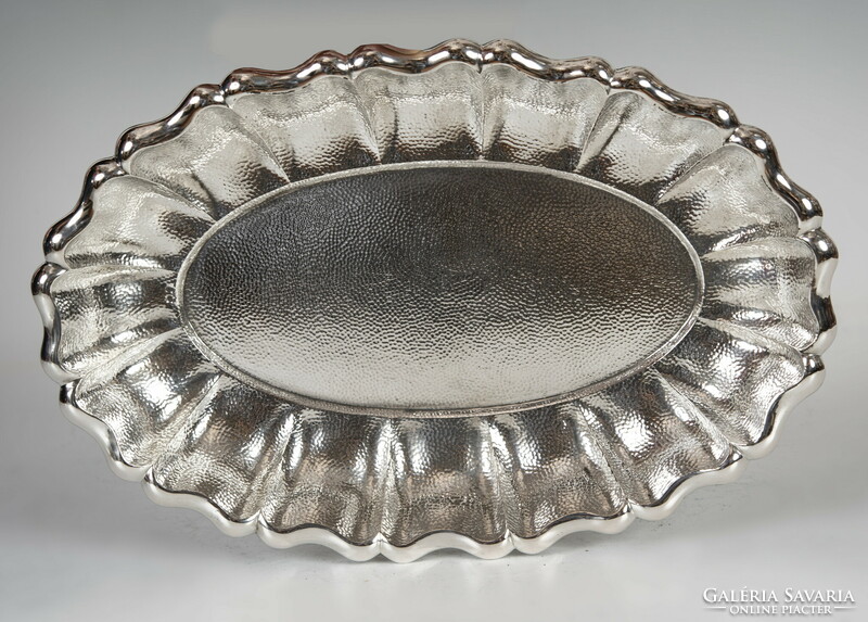 Silver art deco bread basket / tray - with hand-hammered surface