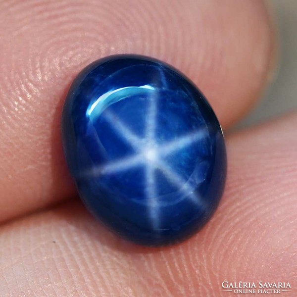 9.89Ct natural 6-ray star sapphire, deep blue oval cabochon