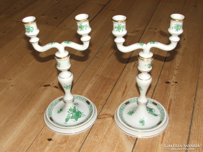 Pair of Herend candle holders with green Appony pattern - in new condition