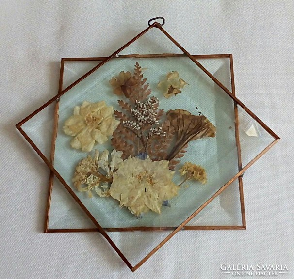 Red copper frame, dried ash glass window decoration