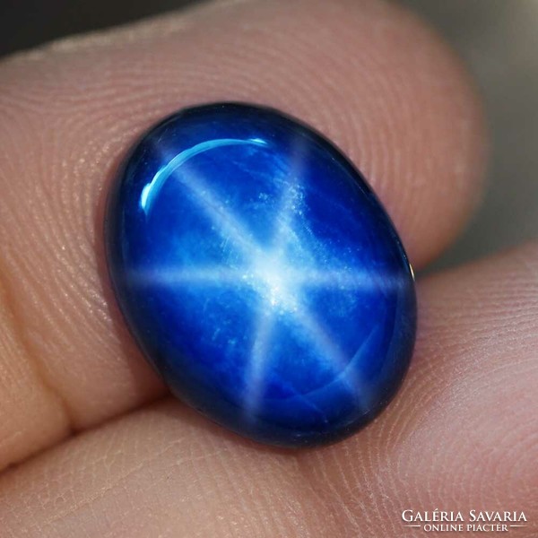 14.11Ct natural 6-ray star sapphire, deep blue oval cabochon