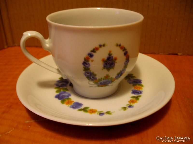Retro blue rose garland coffee cup set mitterteich